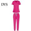 Dentist Uniform 2Pcs/Set Women Hospital Set V-neck Short Sleeve Pockets Tops Elastic Waist Nurse Top Jogger Pants Quick Drying Dental Nursing