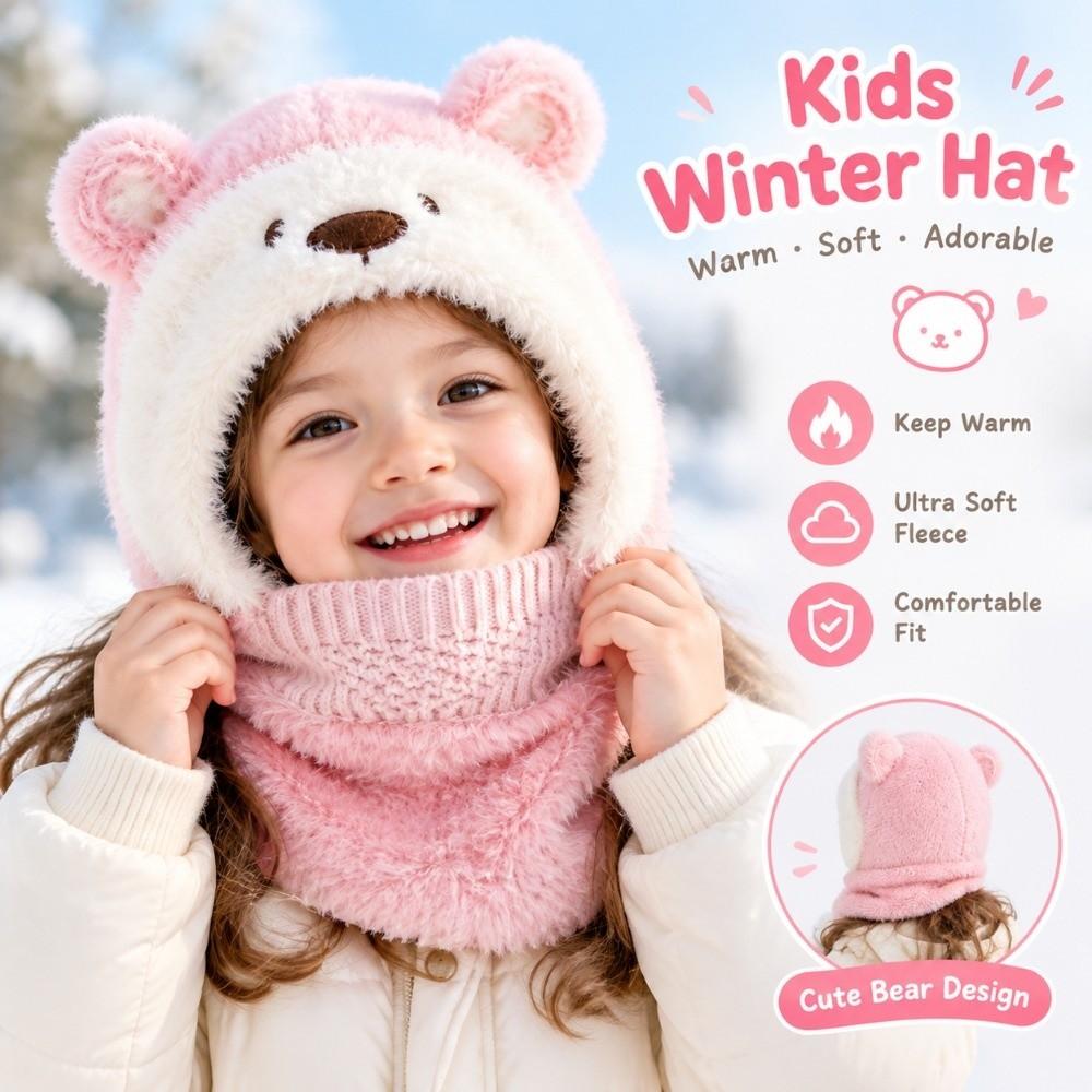 Polyester Integrated Scarf Mask Ear Protection Thick Warm Earflap Hat Outdoor Play
