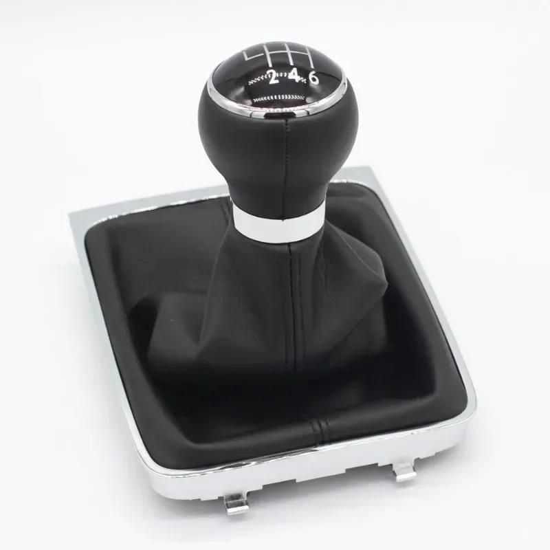 5/6 Växlar För VW PASSAT B6 2005-2012 Manuell Krom Växelspaksknopp Spak Växelspaksmanschett Damask Skydd PU Läder