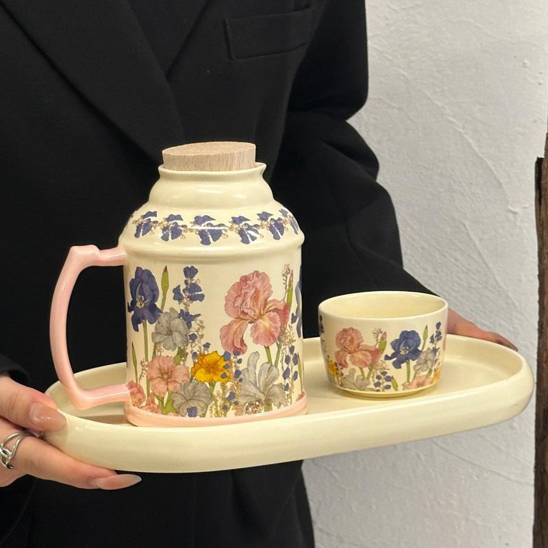 Ins retro originaldesign Gesang blomma vattenkanna eftermiddagste keramisk mugg premium tekopp presentförpackning