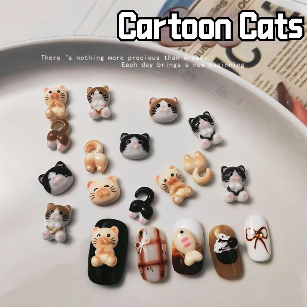Cartoon Mini Cat Nail Art Charms Little Fish Series 3D Decorations Nail Decorations for Nail Art