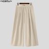 INCERUN Men Zip-up High Waist Casual Long Wide Legs Pants Trousers