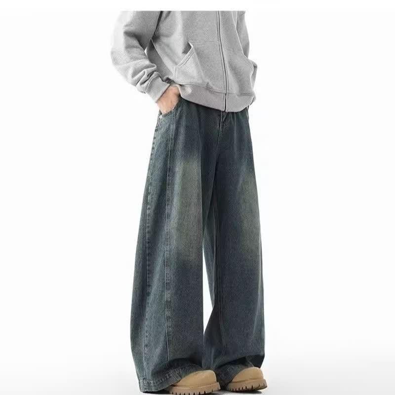 Vintage Washed Straight Fit Denim Pants Men Women Loose Wide Leg Casual Trousers Collection