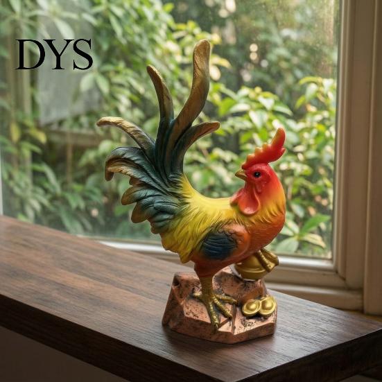 Decorative Rooster Sculpture Resin Statue, Auspicious Ornament, Farmhouse Chicken Decor for Home Indoor Tabletop Garden Courtyard Desktop Craft Gift