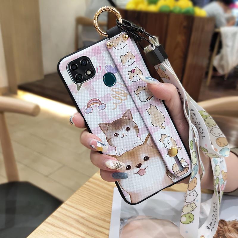 Lanyard Anti-knock Phone Case For ZTE Blade 20 Wristband Kickstand Shockproof Wrist Strap Cute Cartoon Protective Ring