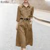 ZANZEA Women Casual Turn Down Collar Long Sleeve Loose Shirt Dress