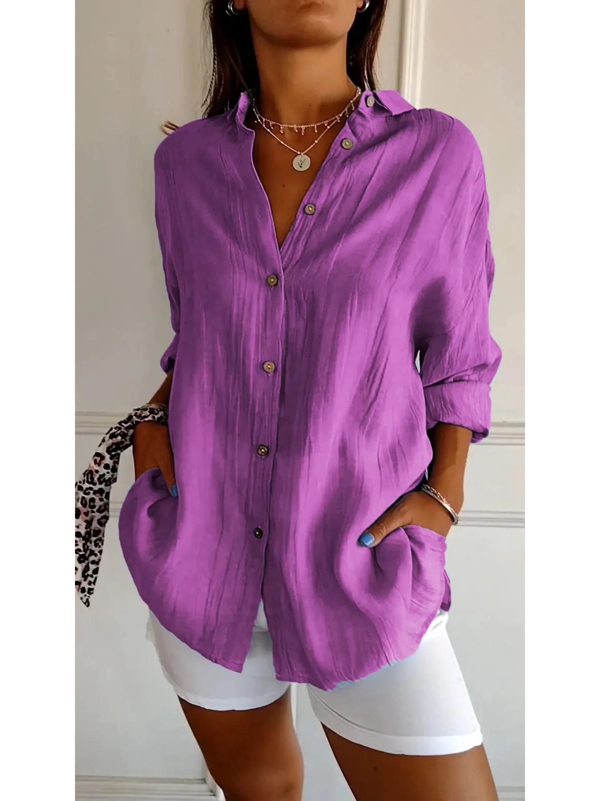 

2024 Женская однотонная рубашка с подворачивающимися рукавами и плиссированным лацканом в европейском и американском стиле 4XL