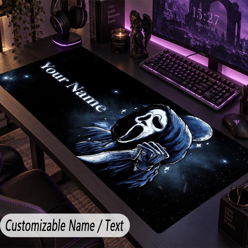 Custom Text Big Mousepad, Extended Desk Pad For Laptop Work GameScream Ghostface