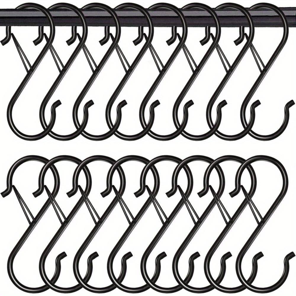 20pcs Set S-Shape Hooks with Safety Buckle Heavy Duty Black Closet Hooks Kitchen Pot Rack Hooks Multi-function Metal S Hooks