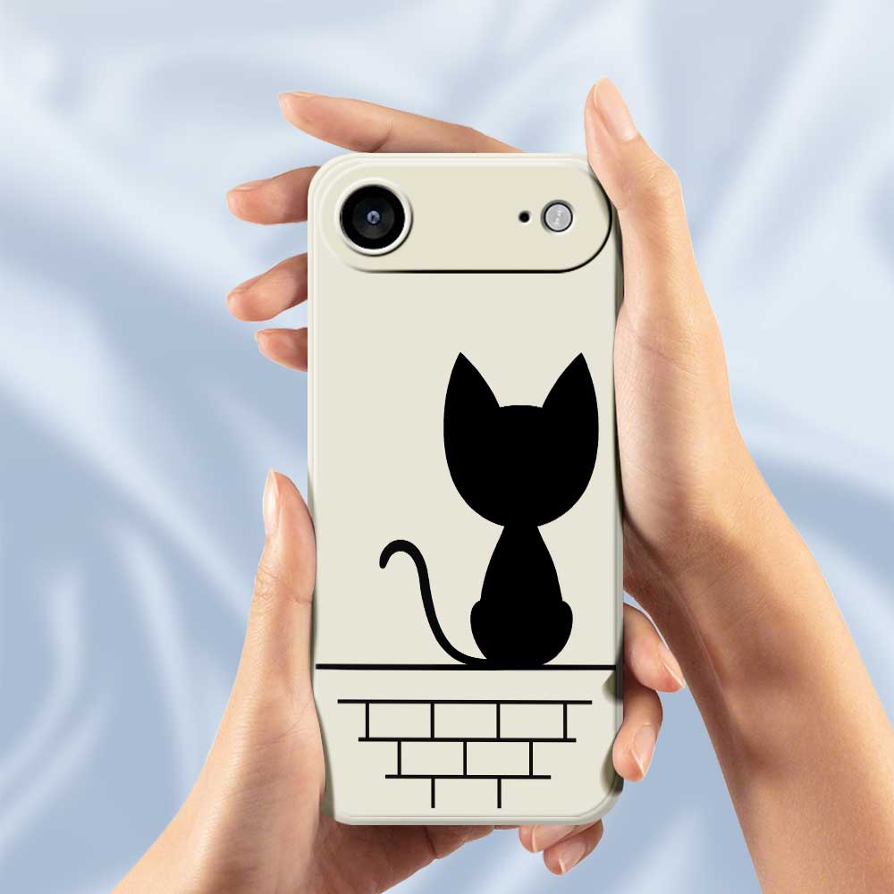 For iPhone 17 Air Case Black Cat On the Wall Pattern Printing Straight Edge TPU Phone Back Cover