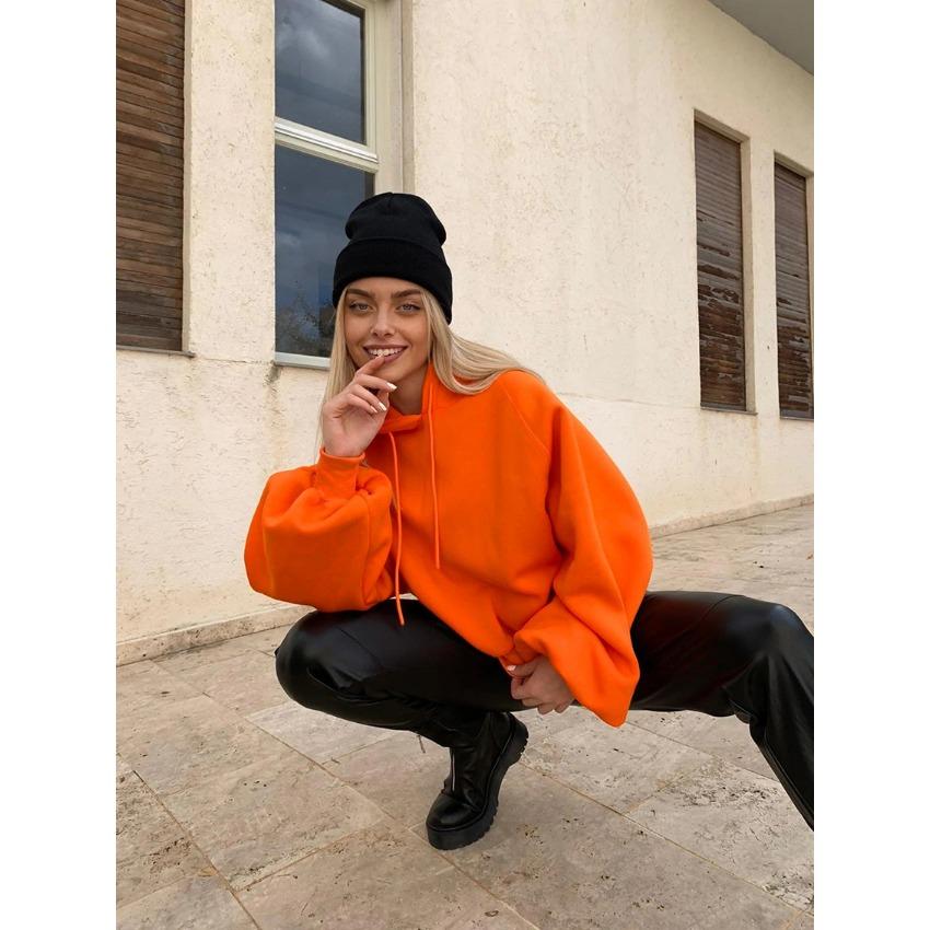 Autumn and Winter Sports Casual Fleece Hooded Sweater Women's Street Style Oversize Loose Long-sleeved Pullover Jacket