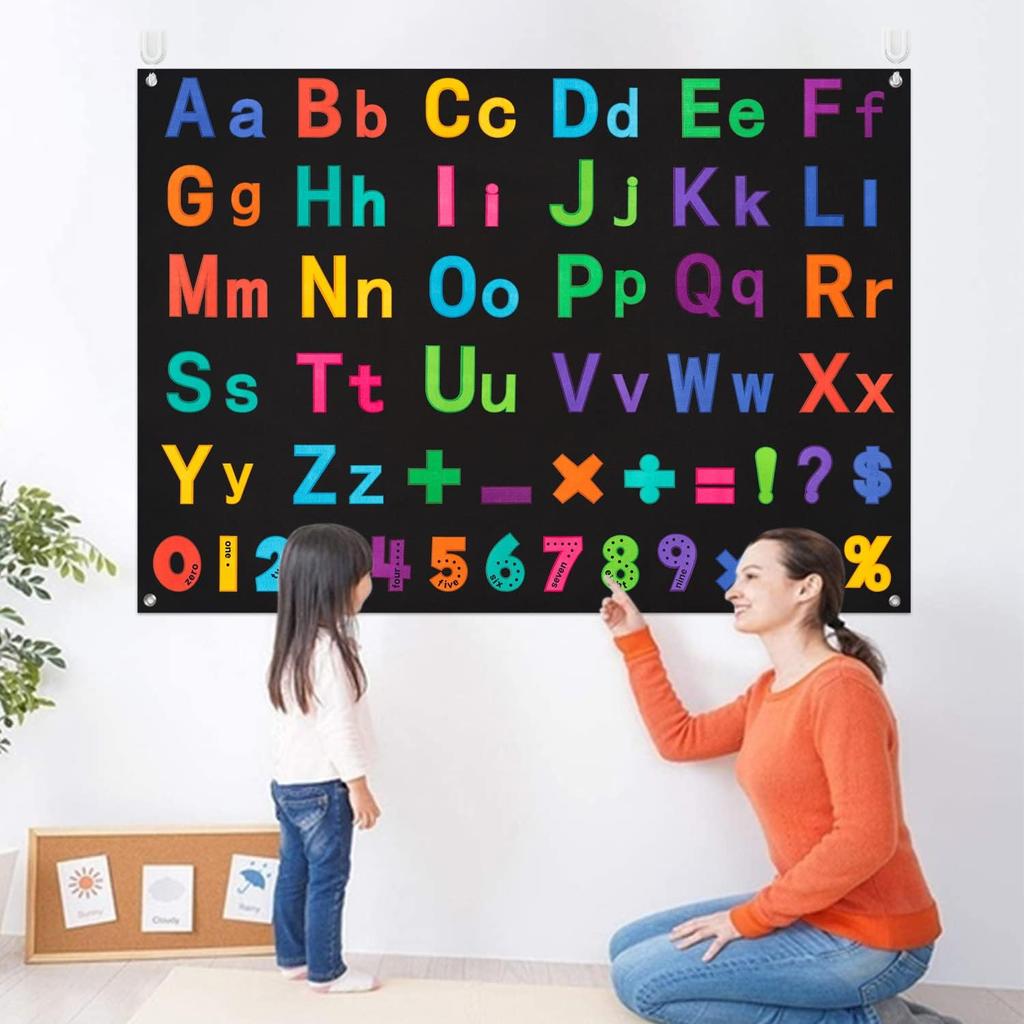 WATINC 151Pcs Alphabets Letters Numbers Felt Board Story Preschool Set Colorful ABC Letter Upper Lower Case Math Symbols Large Wall Storyboard Early