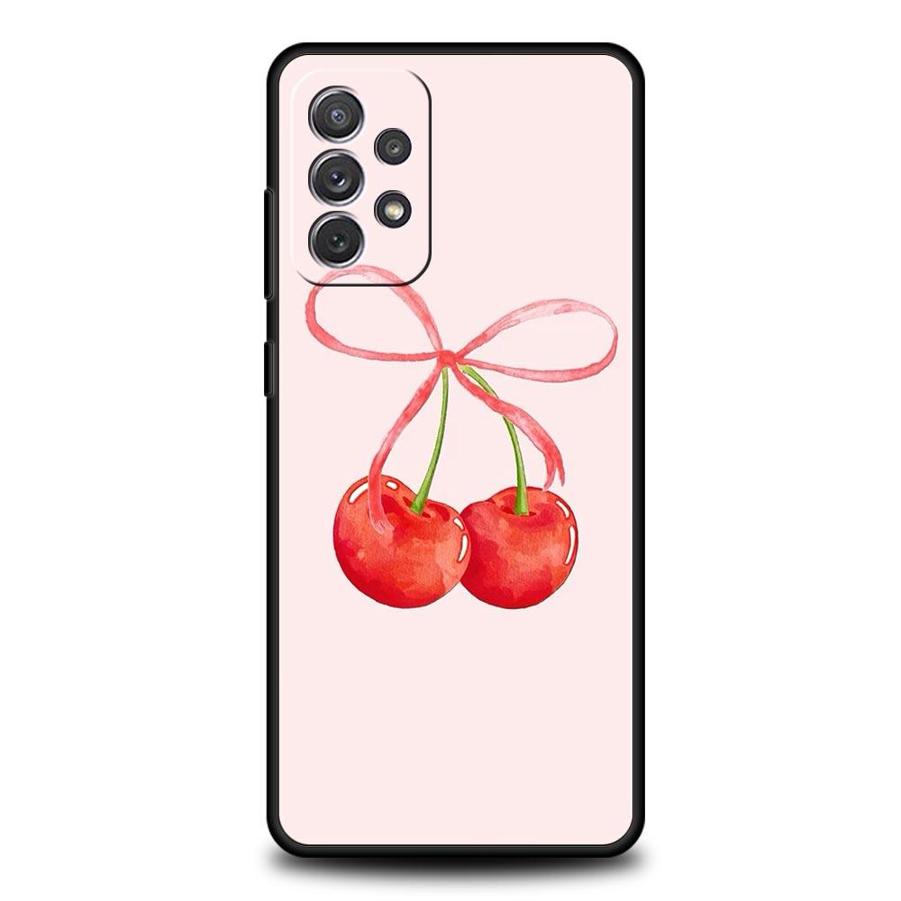 Cute Cherry Bow Phone Case for Samsung A51 A71 A21S A12 A11 A15 A25 A31 A41 A23 A33 A53 A73 A03S A05S A13 5G A35 A55 Cover