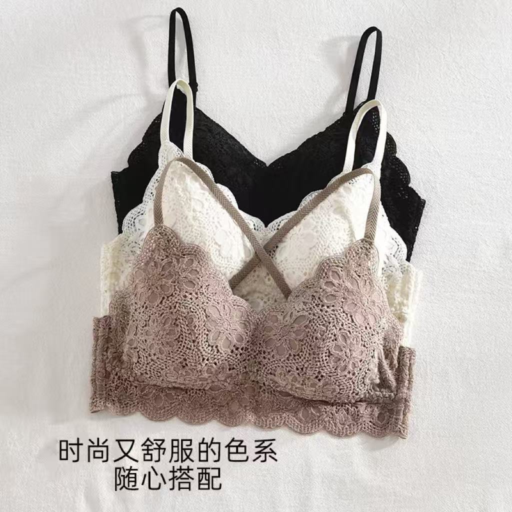Spring and Summer New Lace French Women's Bra, No Empty Cup, No Steel Ring, Sexy Back Inside