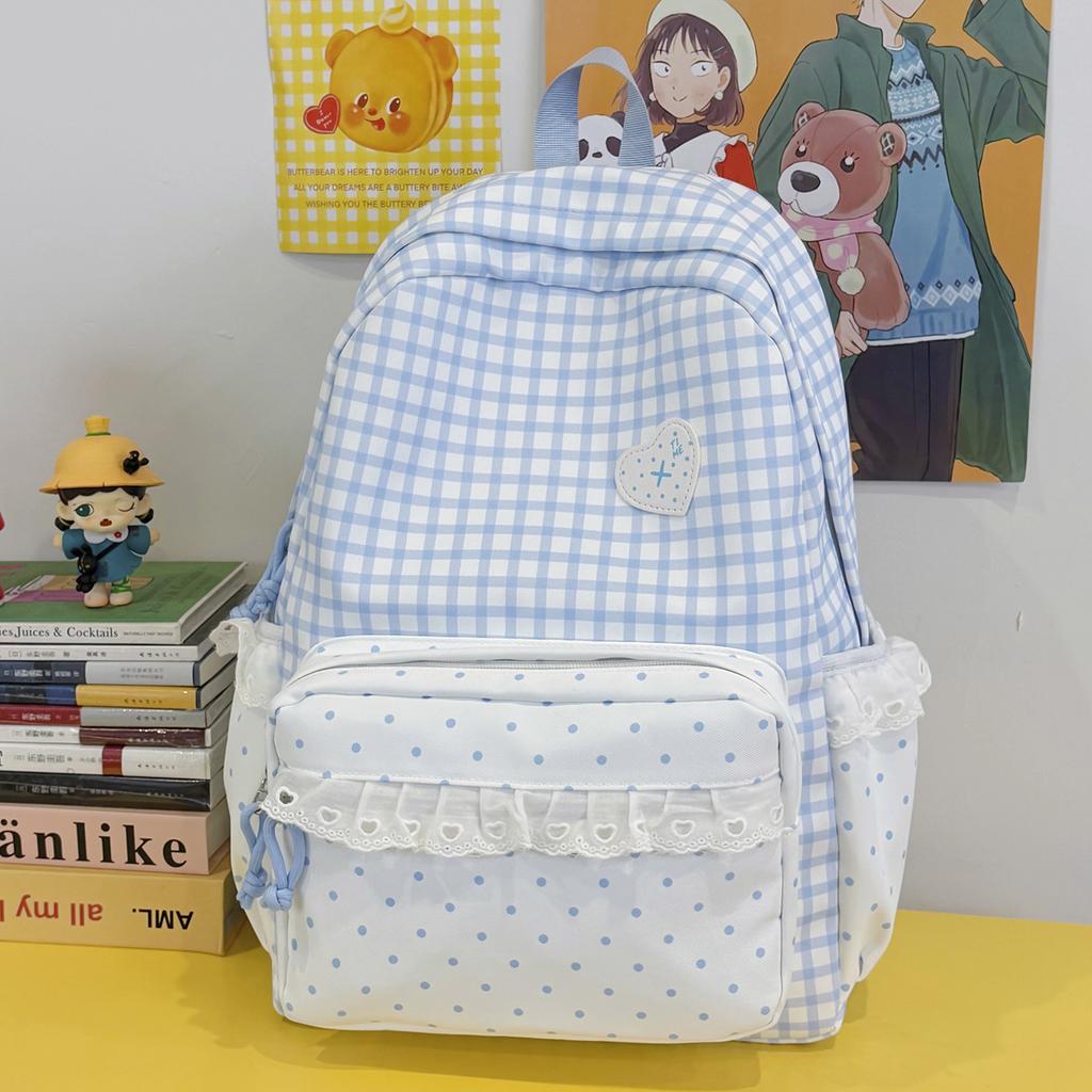 Schultasche hoher Wert Karomuster Spitze Rucksack Schülerinnen Schultasche niedlich Koreanische Version große Kapazität leichter Pendler Reise Rucksack
