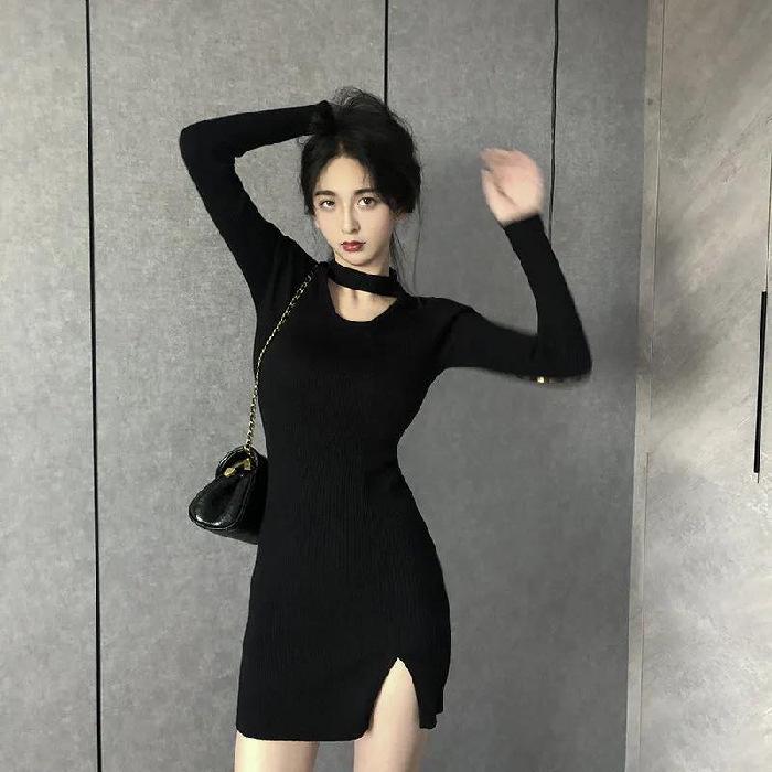2022 Pure Desire Black Slim Hollow-Out Club Dress - Spring & Autumn Collection, Sexy Plus Size Bottom Skirt