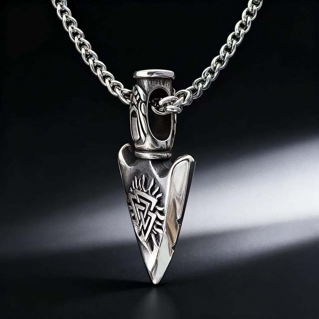 YQ 316L Stainless Steel Nordic Odin Viking Rune Spear Pendant Necklace For Men Punk Jewelry Accessories