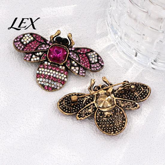 Women Fashion Accessory Retro Rhinestone Bee Brooch Pin, Insect Alloy Badge with Shirt Colorful Rhinestones, Jewelry for Clothing Dress Coat