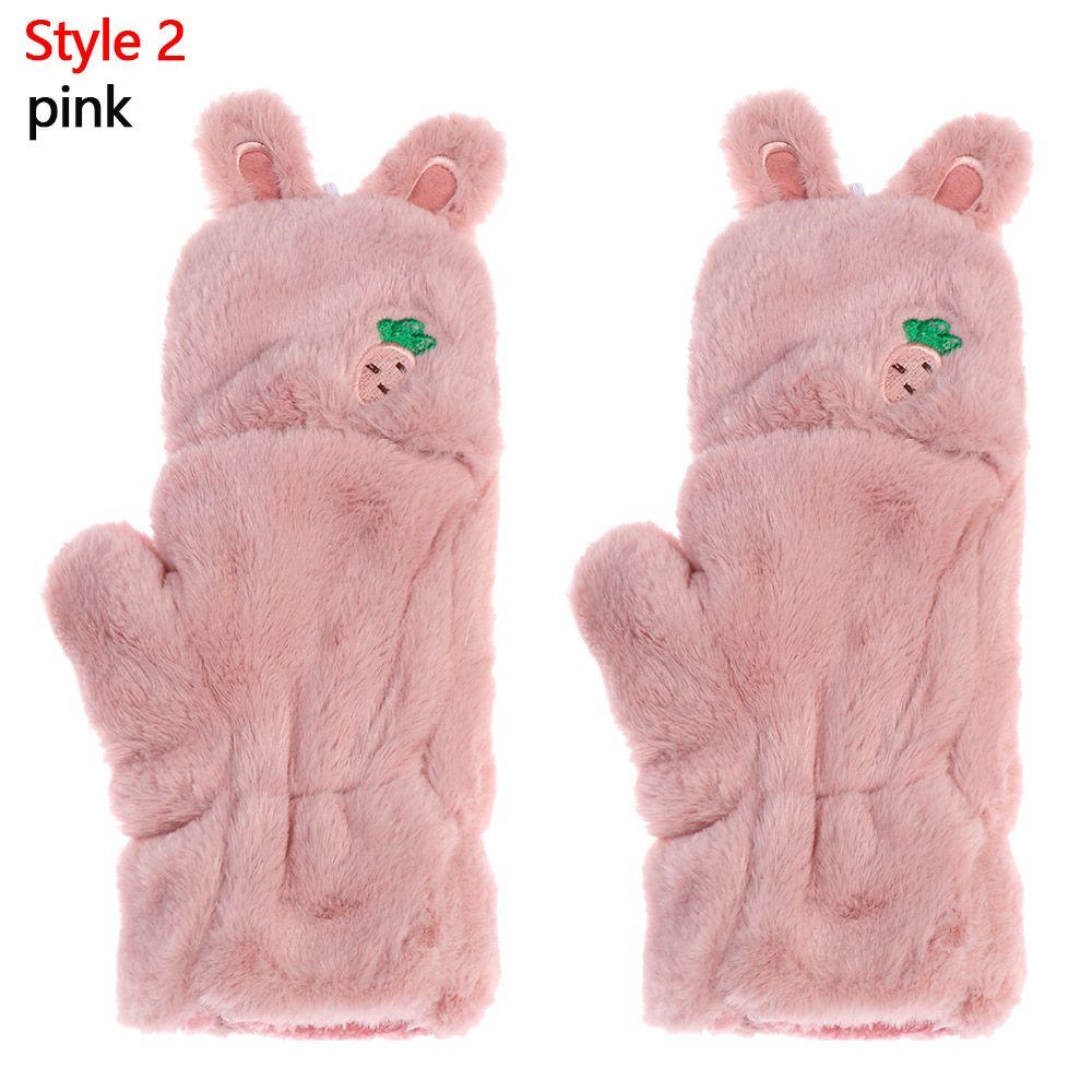 Winter Cute Cat Soft Plush Thick Warm Mittens Faux Rabbit Hair Gloves Half Finger