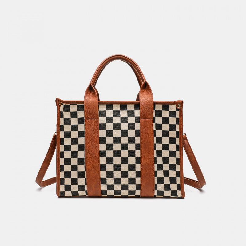 Chessboard Plaid Shoulder Crossbody Bag Travel Casual Versatile Women'S Handbag Strap Plaid Tote Bag Women