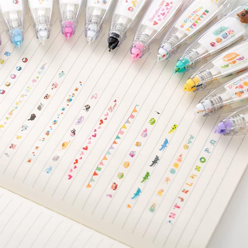6x Ally-Pocket Tape Pen DIY Roztomilá zvířátka Tlačítkový typ Dekorativní korekční páska