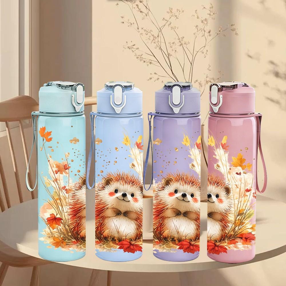 1PC Autumn Fur Baby Fox Pattern 750ml Color Plastic Sports Water Bottle Leakproof Flip Straw Lid Suitable for Sports Office Home Use