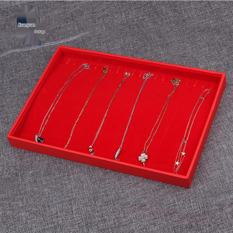 Red Jewelry Display Tray for Rings, Necklaces, Bracelets, and Earrings