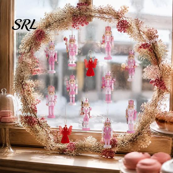 Vintage Style Holiday Hanging Charms Pink Wooden Nutcracker Ornaments for Christmas Tree Decorations, Soldier Pastel Decorations Home Pendants
