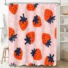 Polyester Cartoon-Print Duschvorhänge Für Badezimmer Dekoration Erdbeer-Design, Rosa Farbe Mit Blauen Blumen Größe 72X84 (Groß)