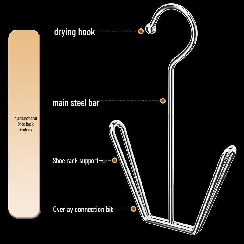 Stainless Steel Shoe Drying Rack with Multi-Functional Hanging Hooks