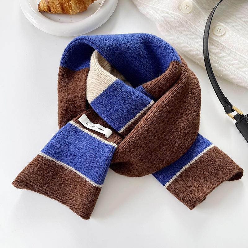 Soft Touch Korean Chic Color blocked Striped Scarf Japanese and Korean Retro Long Winter Warm Knitted Scarf for Men and Women