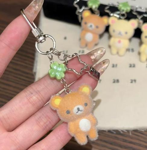 Kawaii Rilakkuma Easy Bear Keychains Lazybear Doll Bag Clothing Puller Phone Rope Keyrings Accessories Pendants Couple Gifts