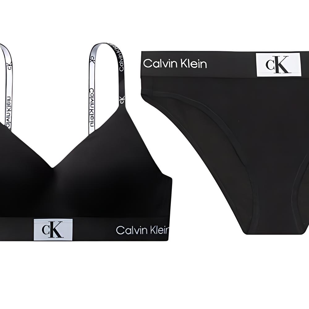 Calvin Klein Color Block Comfortable Letter Logo Jacquard Bra And Mid-Rise Underwear Set Women Underwear Black QF7218-001+QF7222-004