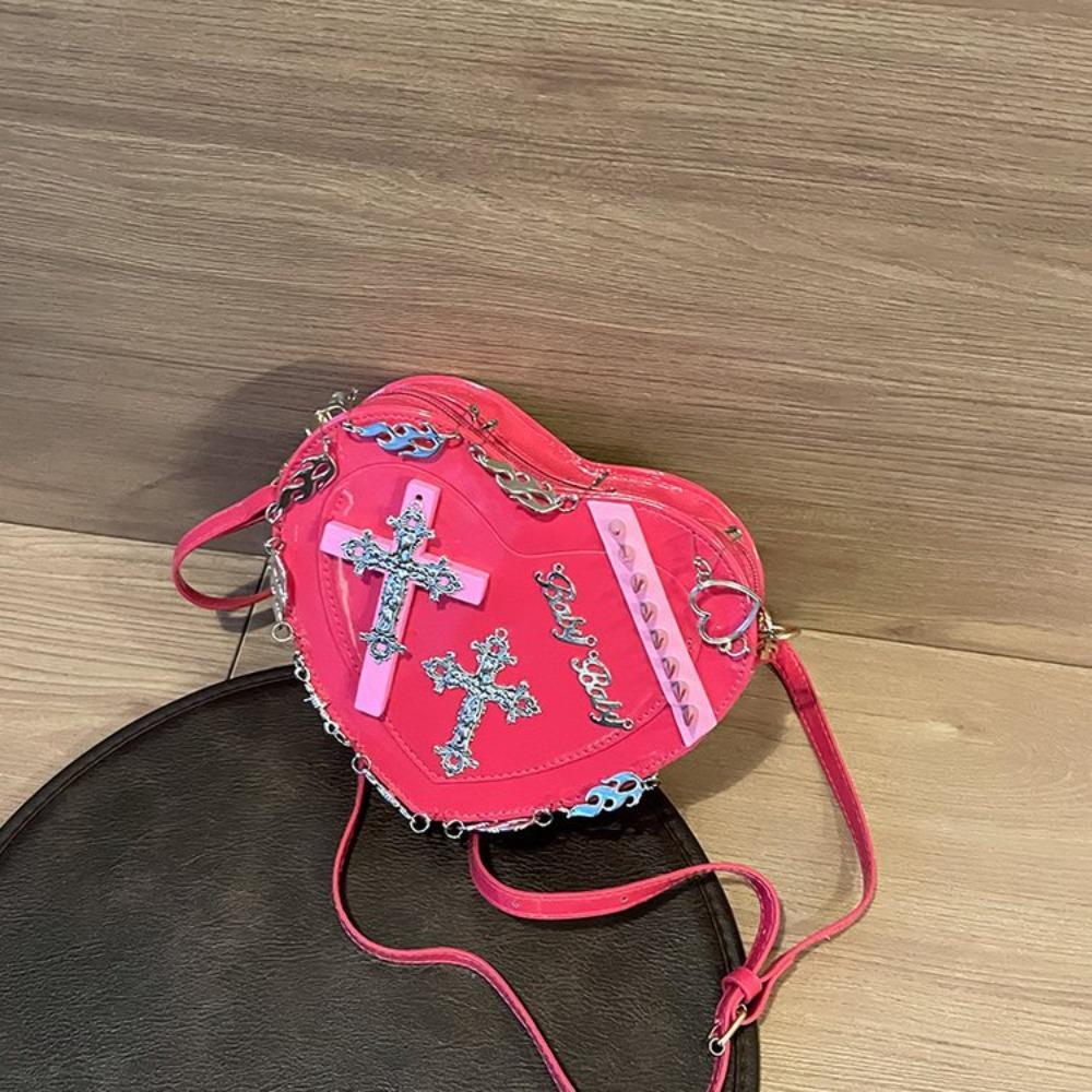 Ins Internet Celebrity Punk Style Cross-border Shoulder Crossbody Bag Women's Bag Trendy Cool Hot Girl Dark Gothic Style Rivet Heart Bag