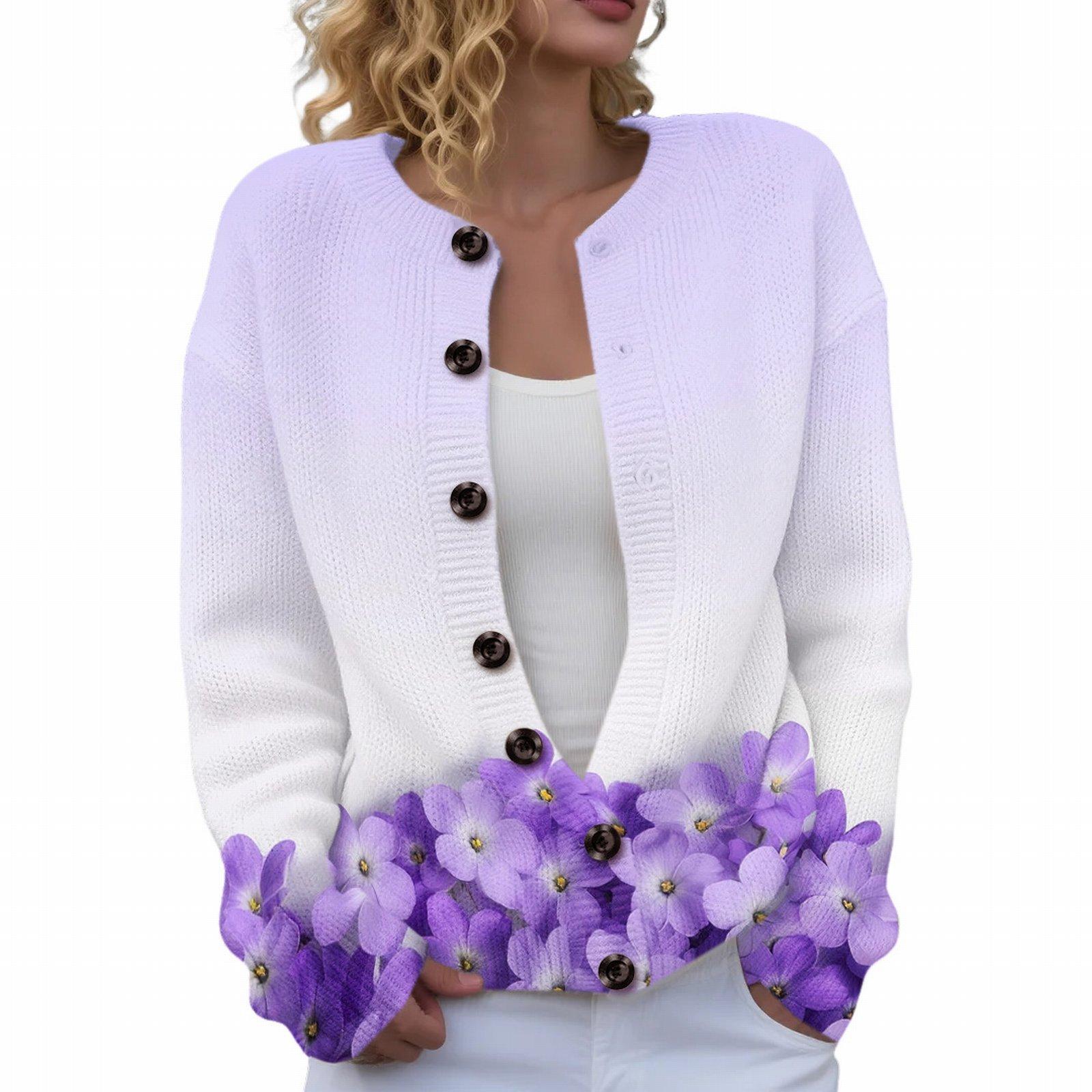 JXX-YZH Crew Neck Cardigan 3D Printed Fashion Women s Knitted Jacket Autumn Sweater Hot Selling Sweater S