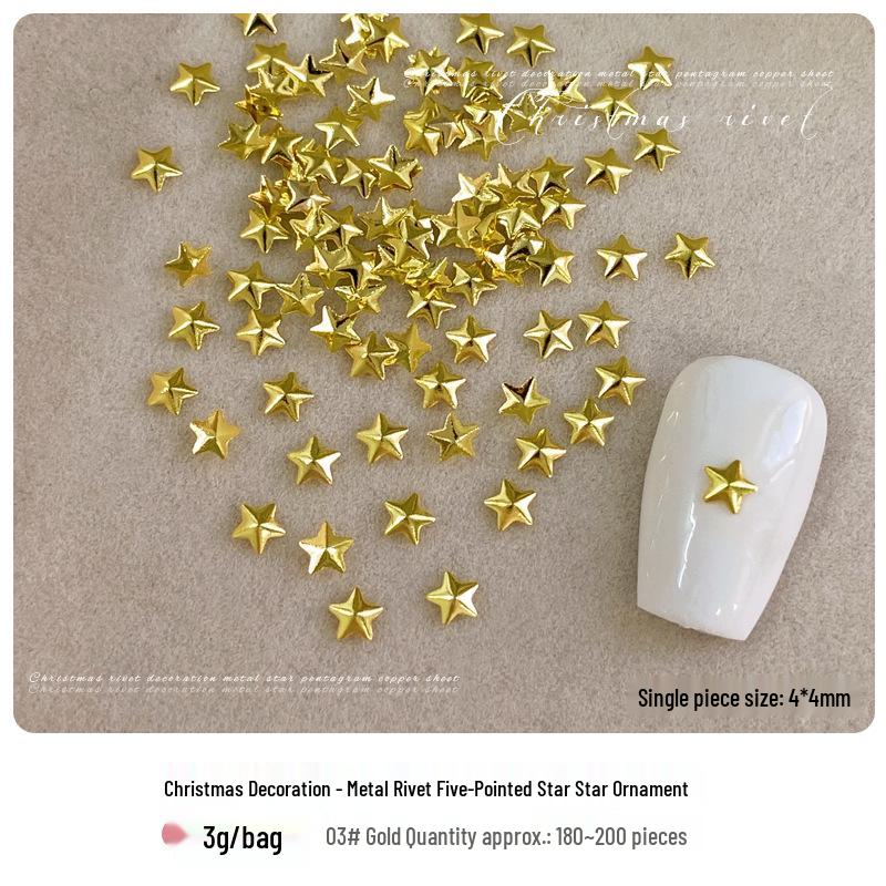 3D Hollow Gold & Silver Five-Pointed Star Metal Rivets for Christmas Nail Art
