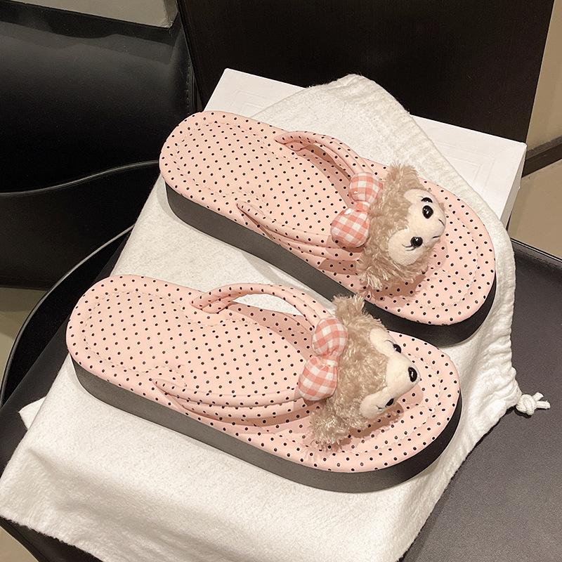 

Летние новые европейские и американские верхние вещи в горошек, крутые шлепанцы на толстой подошве с открытым носком, повседневные универсальные женские шлепанцы с медведем 40 розовый