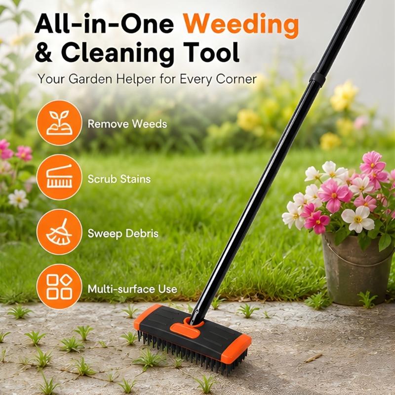 Long Handle Joint Scrub Tool with Wide and Narrow Brush Attachments for Patio Lines, Brick Openings, Balcony Edges, Outdoor Cleaning Care