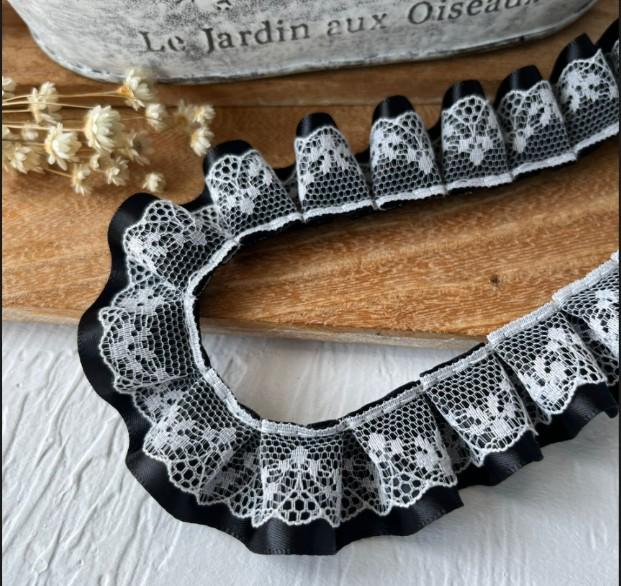 Material organza din dantelă neagră pentru îmbrăcăminte și accesorii DIY - Decorare decolteu și tiv fustă