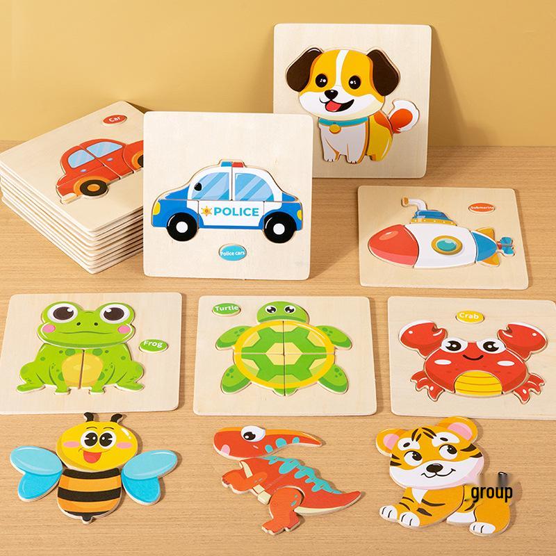 Children's 3D Wooden Animal & Transportation Shape Puzzle for Early Education