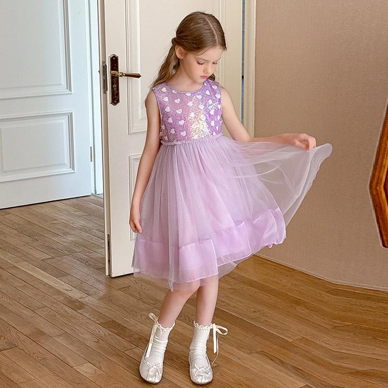 Rochie de Modă pentru Fete 2025 Vară Copii Rochie Drăguță din Plasă