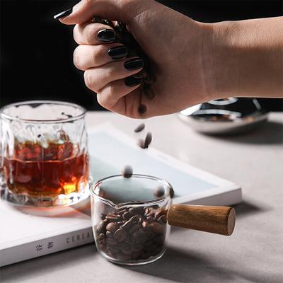 50/100ml Stiklinis Espresso Matavimo Puodelis su Medine Rankena Pieno Puodelis Daugiafunkcinis Virtuvės Matavimo Puodelis Kavos Reikmenys Skaidrus
