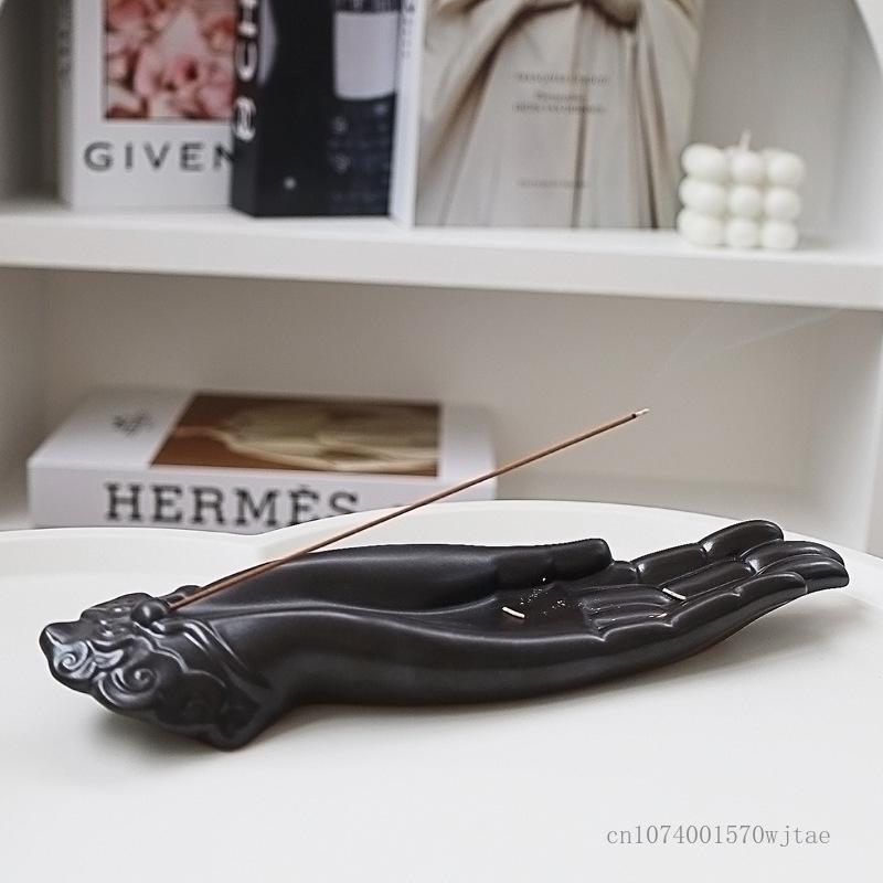 Creative Buddha's Hand Thread Incense Burner, Ceramic Aroma Rack Indoor Zen Relic Tea Ceremony, Home Office Fragrance Stove, 1Pc
