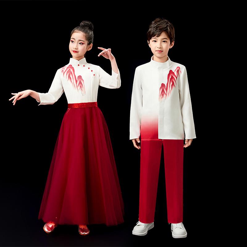 Red Patriotic Children's Choir Dress - National Day Performance Costume for Girls