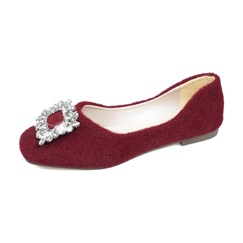 Aphixta Elegant Crystal Buckle Upper Women Flats Shoes Shallow Slip On Loafers Woman Red Sweet Shoes Soft Sole Ladies Shoes