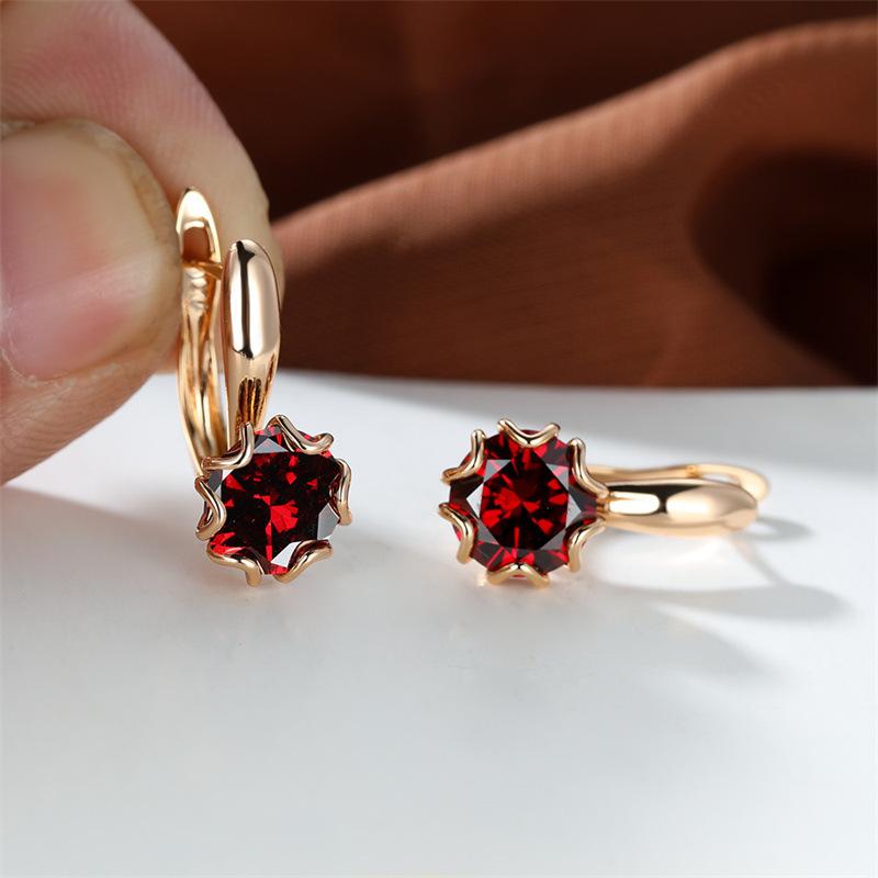 Hot Sale Earrings Emerald Round Diamond Zircon Stud Earrings, Champagne Gold Earrings
