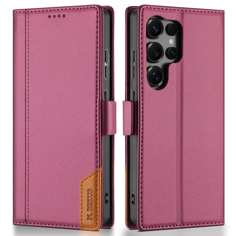 N.BEKUS P3 For Samsung Galaxy S25 Ultra Case RFID Blocking Wallet Stand PU Leather Flip Phone Cover
