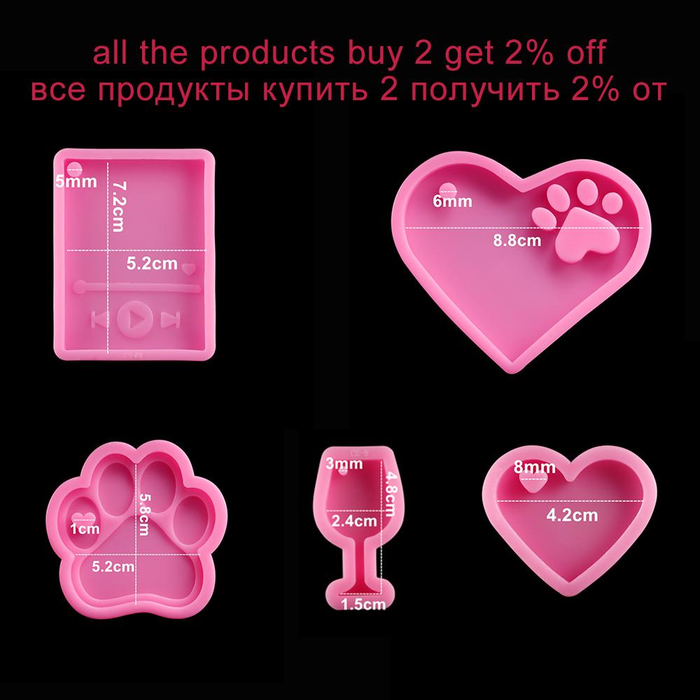 Cat Bear Paw Dog Bone Tag Pendants Silicone Mold Heart MP3 Keychain Epoxy Resin Molds For DIY Jewelry Handmade Craft Making Tool