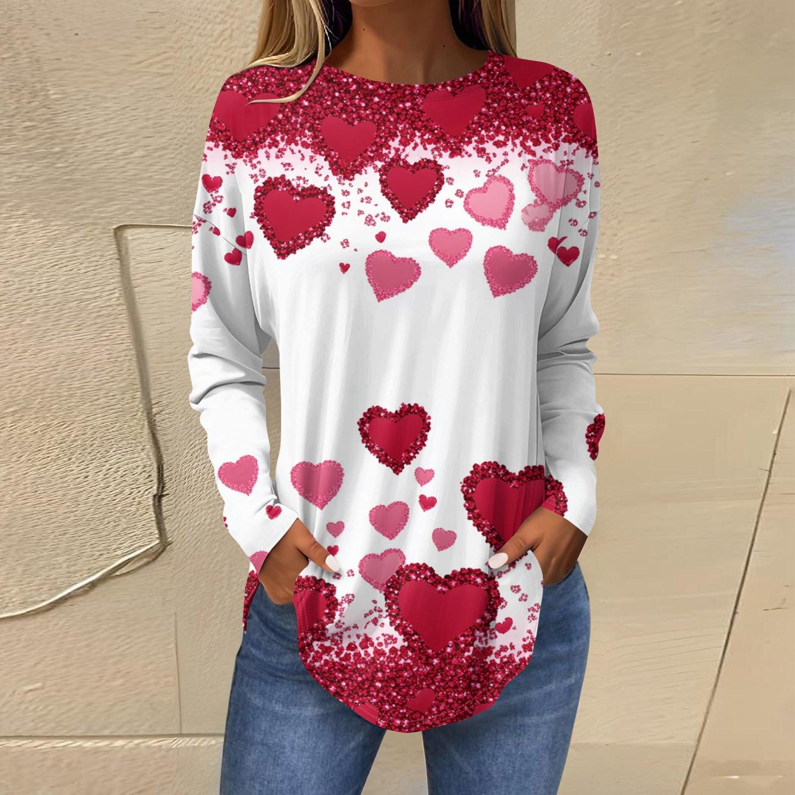 

Женская модная свободная футболка с круглым вырезом и длинным рукавом с принтом XL арбуз красный