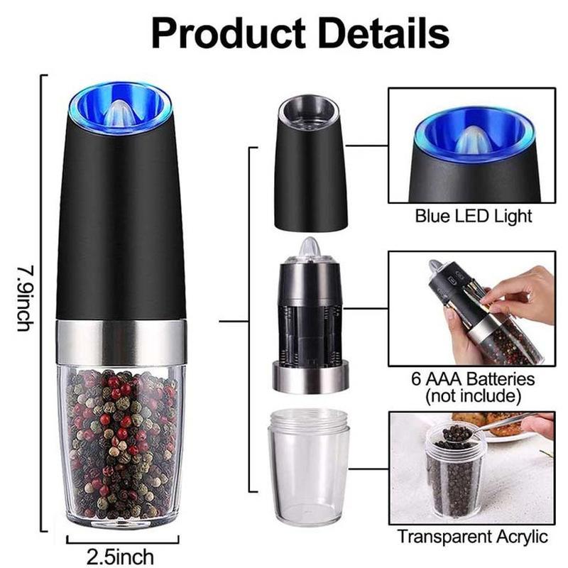 Gravity-Activated Electric Spice Grinder - Smart Sensor for Pepper & Sea Salt, Effortless Home Kitchen Solution